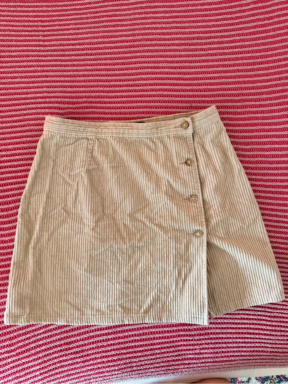 Beige Corduroy Button-Front Skirt
